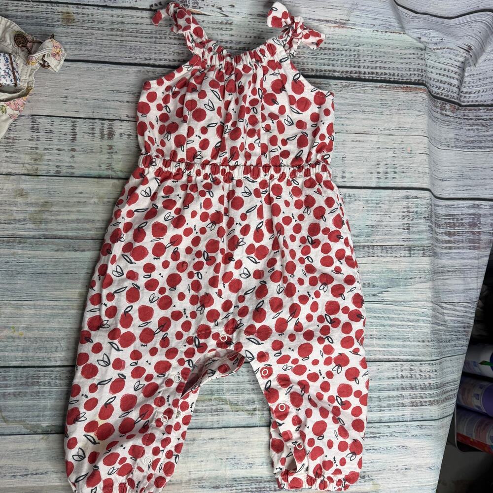 Tea Collection Baby Girls 12 Months Floral Romper Red White Long Sleeve Bow